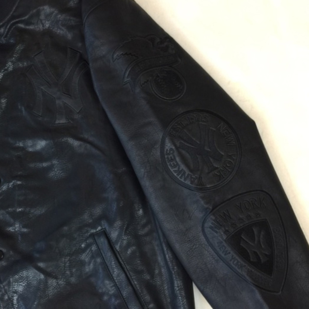 NEWYankees Black Faux Leather Quilt Bomber Jacket - Picture 4 of 8
